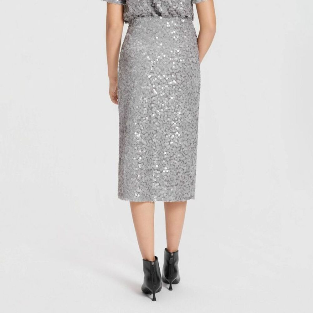 Women's Sequin Pencil Skirt - A New Day Gray L - Picture 2 of 5